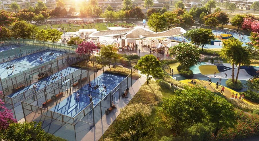 Outdoor fitness facilities at Nad Al Sheba Gardens