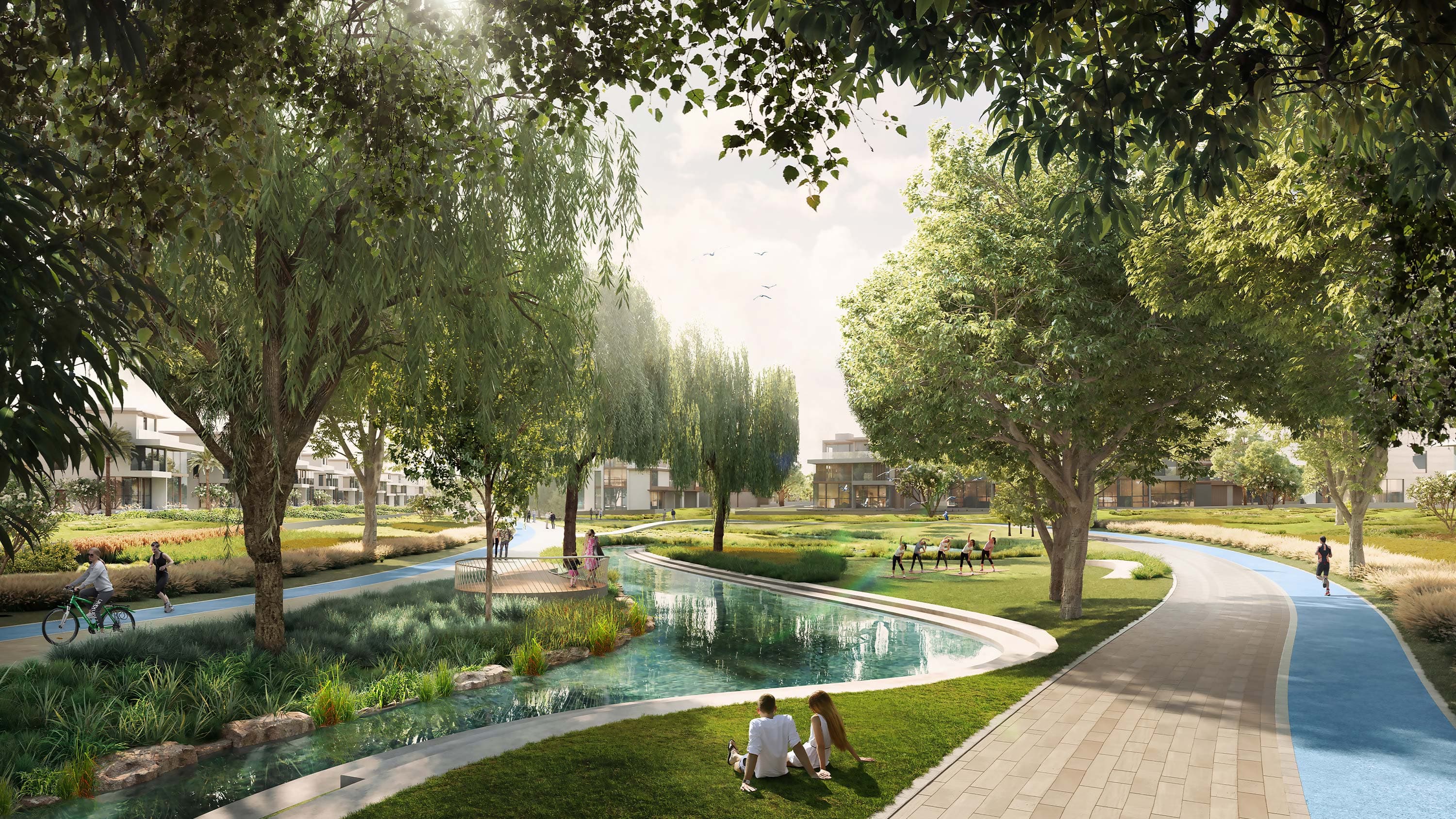 Yoga lawn surrounded by gardens at Nad Al Sheba Gardens