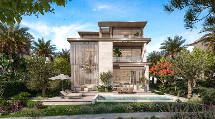 Four-bedroom villa exterior at Nad Al Sheba Gardens